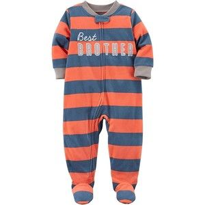 NEW Carter's Baby Boy Best Brother Plush Fleece Orange Pajama Sleeper Size 6 M